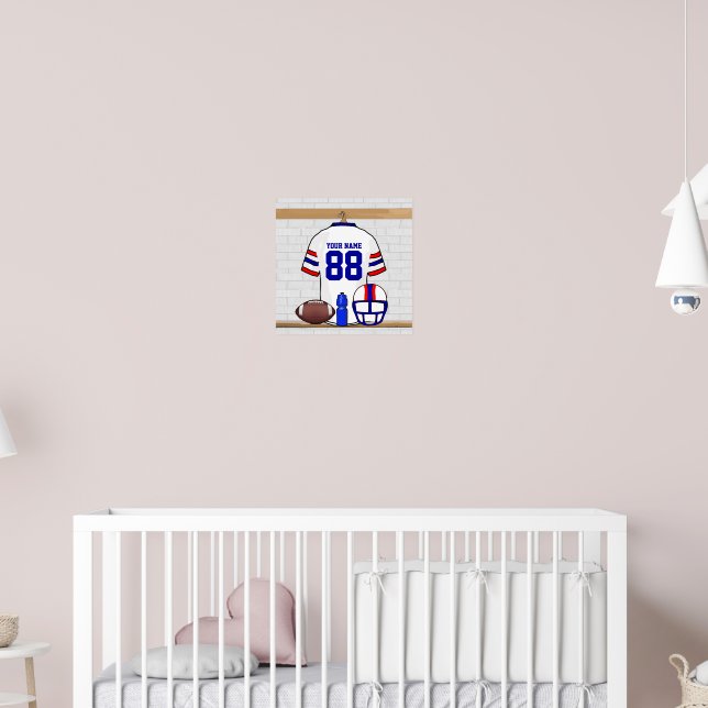 Personalized White Red Blue Football Jersey Poster (Nursery 2)
