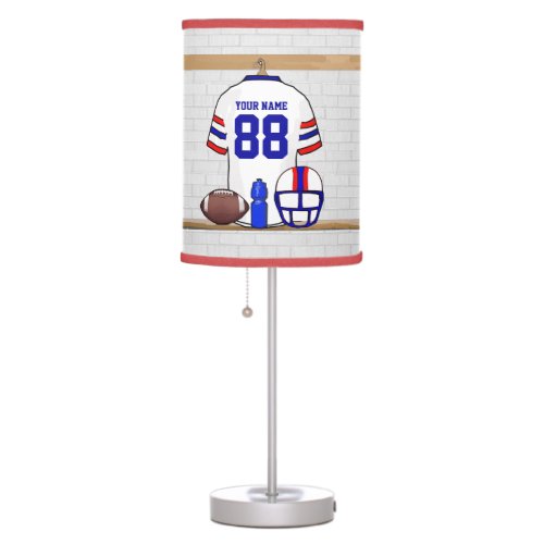 Personalized White Red Blue Football Jersey Table Lamp