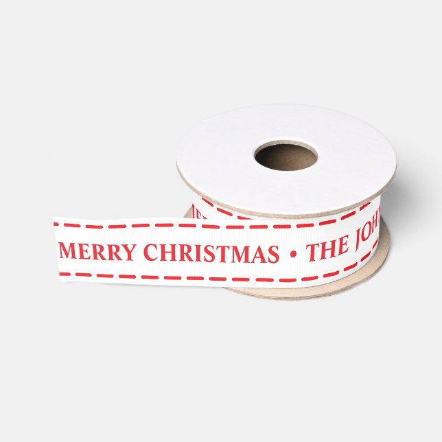 Personalized White Red Merry Christmas  Grosgrain Ribbon (Spool)