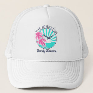 Personalized White Retro Family Reunion Tropical Trucker Hat