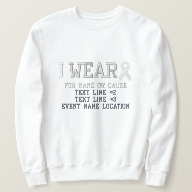 Personalized White Ribbon Awareness Embroidery Embroidered Sweatshirt (Design Front)