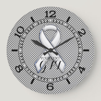 Personalized White Ribbon Awareness White Carbon Large Clock