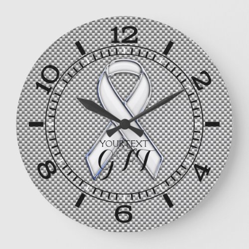 Personalized White Ribbon Awareness White Carbon Large Clock