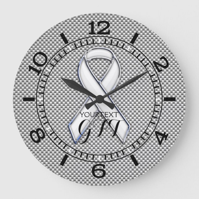 Personalized White Ribbon Awareness White Carbon Large Clock (Front)