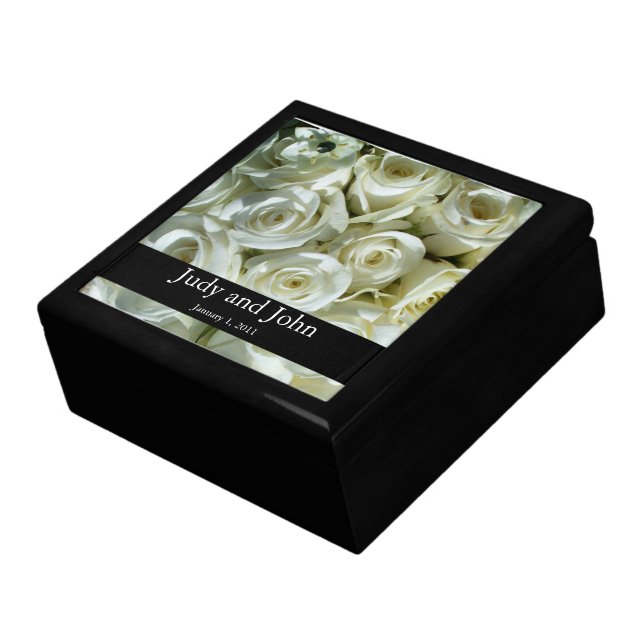 Personalized White Rose Bouquet Wedding Gift Box (Side)