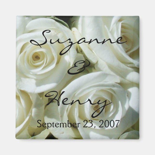 Personalized White Roses Wedding Magnet (Front)