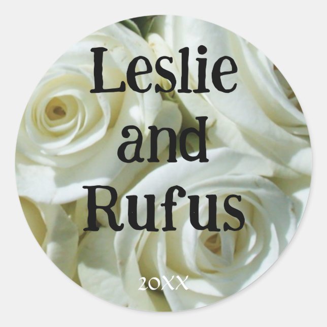 Personalized White Roses Wedding Sticker (Front)
