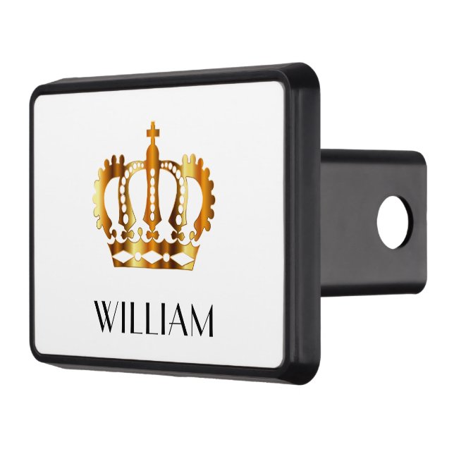 Personalized White Royal Gold Crown  Hitch Cover (Left)