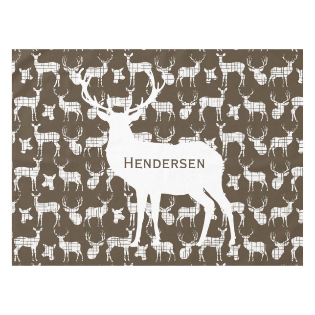Personalized White Rustic Deer on Brown Tablecloth (Front (Horizontal))