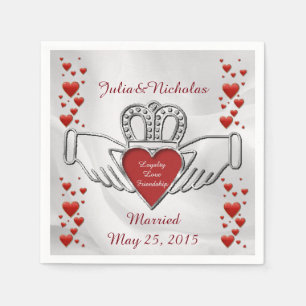 Personalized White Satin Claddagh Symbol Napkins