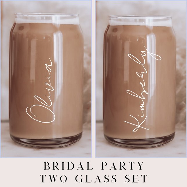 Personalized White Script Bachelorette Party Can Glass (Creator Uploaded)