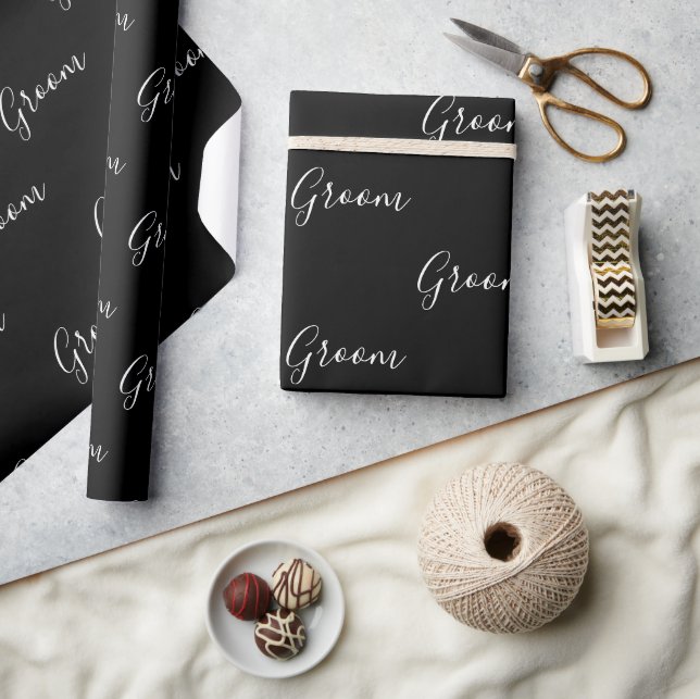 Personalized White Script Elegant Name Groom Wrapping Paper (Crafts)