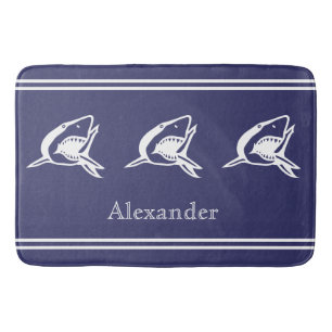 Personalized White Shark on blue background Bath Mat