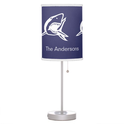 Personalized White Shark on blue background Table Lamp