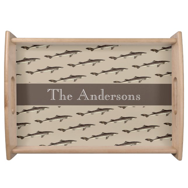 Personalized White Shark Tan Sand background Serving Tray (Front)