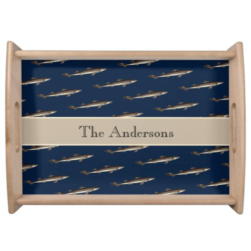 Personalized White Shark Tan Sand background Serving Tray