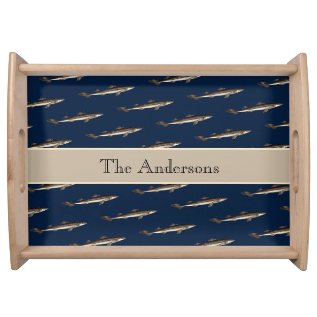 Personalized White Shark Tan Sand background Serving Tray (Front)