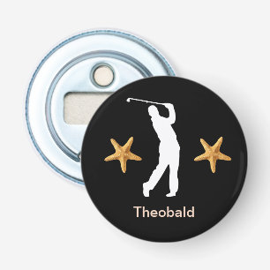 Personalized White Silhouette Male Golfer Bottle Opener
