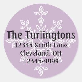 Personalized White Snowflake Return Address Classic Round Sticker