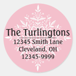 Personalized White Snowflake Return Address Classic Round Sticker