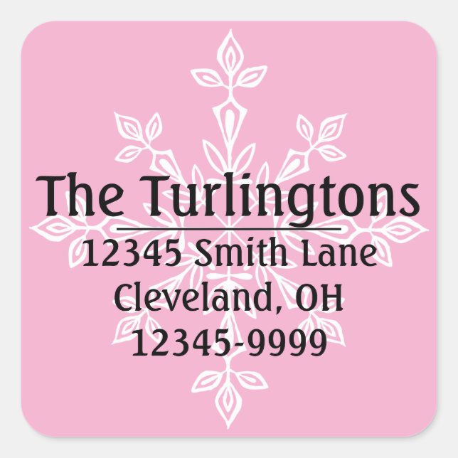 Personalized White Snowflake Return Address Square Sticker (Front)