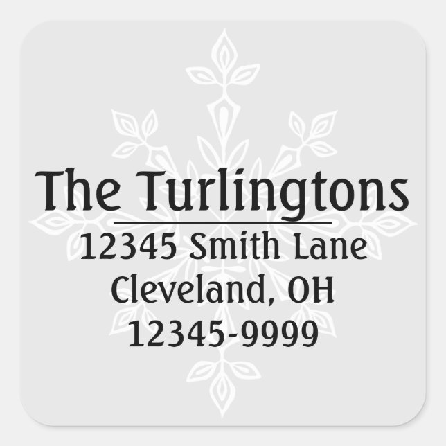 Personalized White Snowflake Return Address Square Sticker (Front)