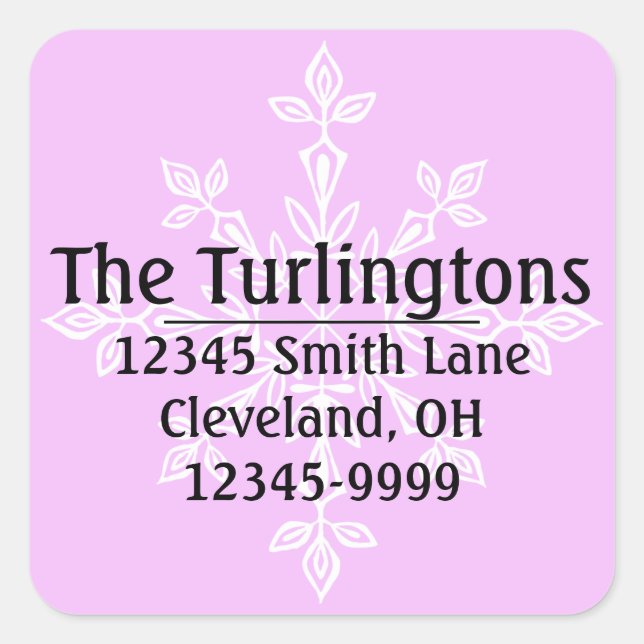 Personalized White Snowflake Return Address Square Sticker (Front)