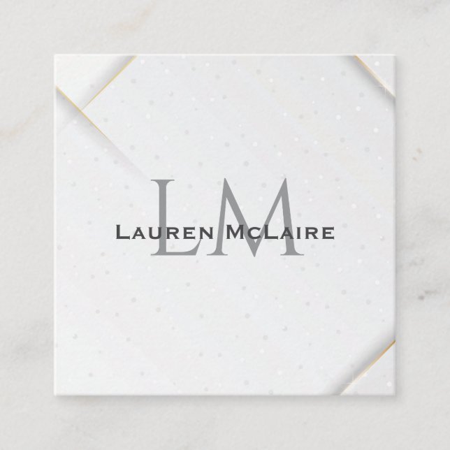 Personalized White Sparkle & Gold Accent Monogram  Calling Card (Front)