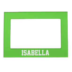 Personalized White Sports Text Bright Green Magnetic Photo Frame