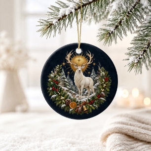 Personalized White Stag Yule Family Ornament