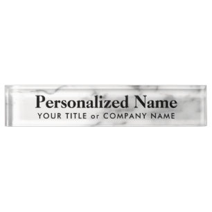 Personalized white stone marble desk nameplate
