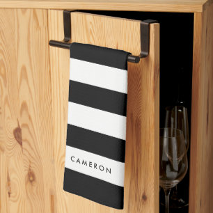 Personalized White Stripes and Editable Color Kitchen Towel