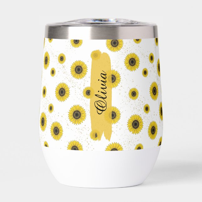 Personalized White Sunflower Pattern 11oz Cup (Front)