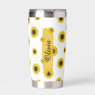Personalized White Sunflower Pattern 20oz Thermal  Insulated Tumbler