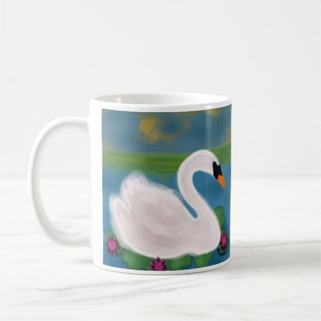 Personalized White Swan in Pond at Sunset Coffee Mug (Left)