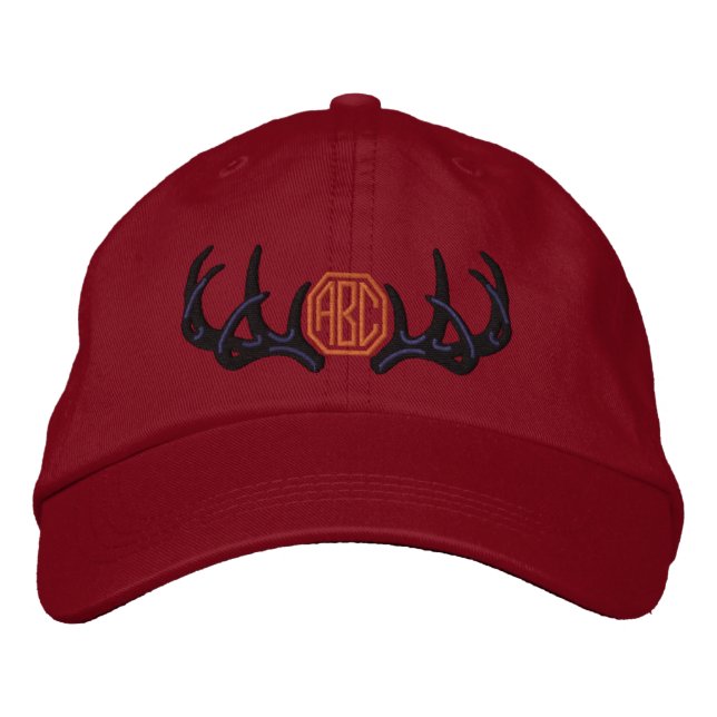 Personalized White Tail Deer Antlers Monogram Embroidered Baseball Cap (Front)