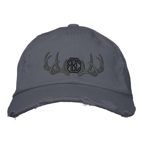 Personalized White Tail Deer Antlers Monogram Embroidered Baseball Cap