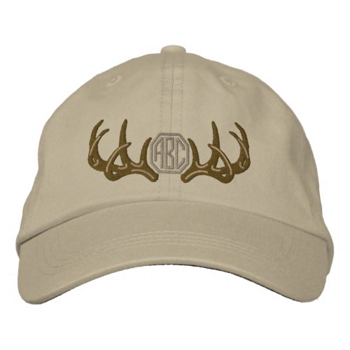 Personalized White Tail Deer Antlers Monogram Embroidered Baseball Hat