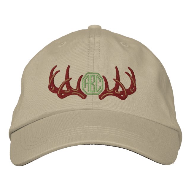 Personalized White Tail Deer Antlers Monogram Embroidered Baseball Hat (Front)
