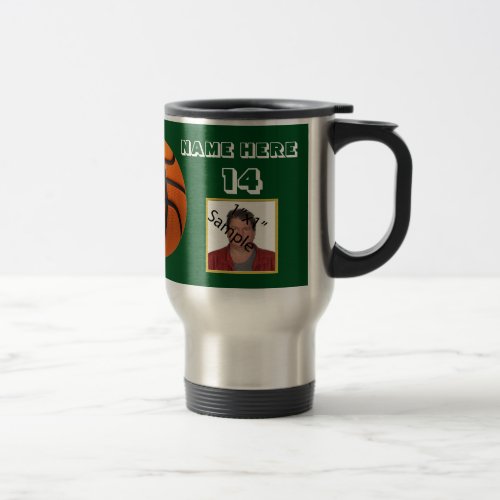Personalized White Text basketball Photo Tumbler Travel Mug