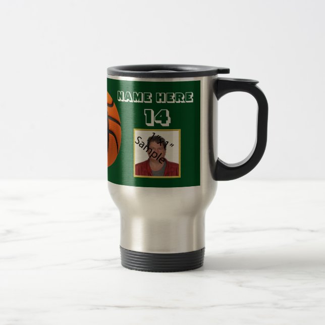 Personalized White Text basketball Photo Tumbler Travel Mug (Right)