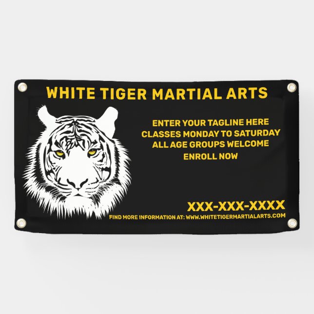 Personalized White Tiger Martial Arts Customize Banner (Horizontal)