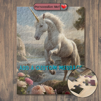 Personalized White Unicorn Flower Stream Jigsaw Puzzle