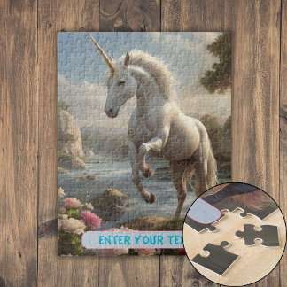 Personalized White Unicorn Flower Stream Jigsaw Puzzle