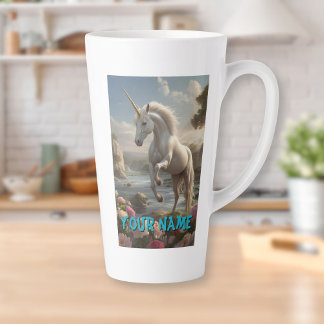 Personalized White Unicorn Flower Stream Latte Mug