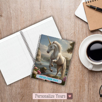 Personalized White Unicorn Flower Stream Notebook
