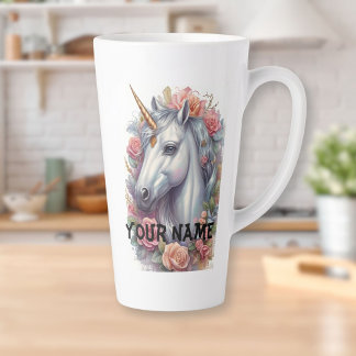 Personalized White Unicorn Portrait Latte Mug