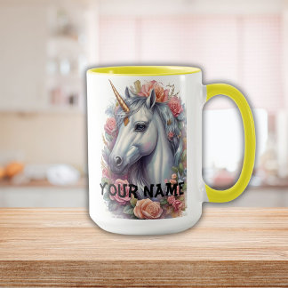 Personalized White Unicorn Portrait Mug