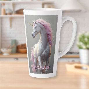 Personalized White Unicorn with Pink Mane Latte Mug