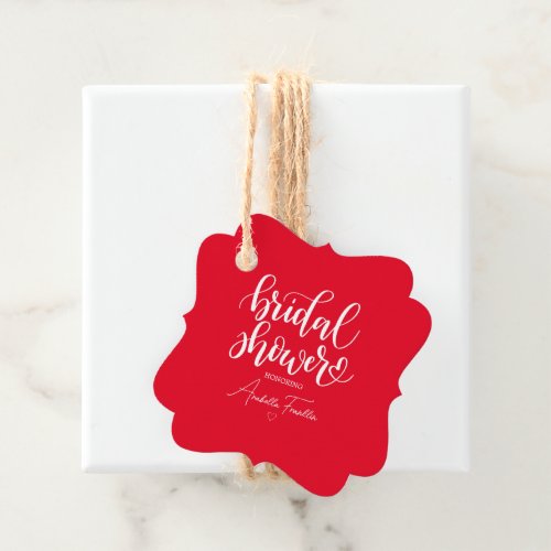Personalized White Wedding Bridal Shower Bold Red Favor Tags